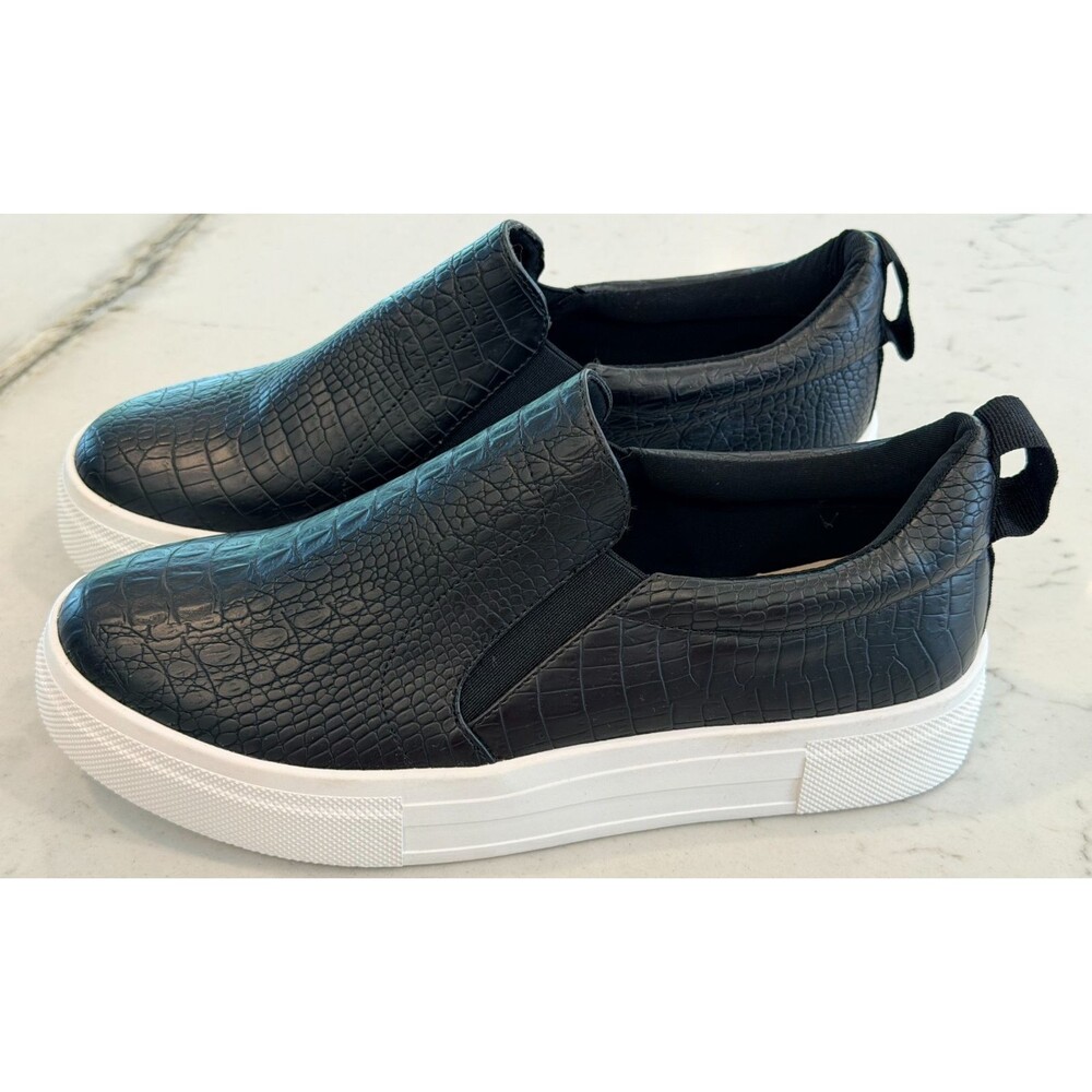 Lulu's Black Matte White Crocodile Embossed Slip-On Sneakers Size 8.5 NWOT
